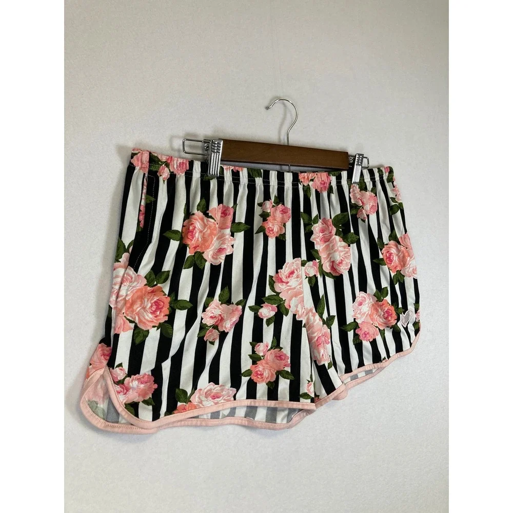 Floral Stripe Betsey Johnson‎ Women Large Pink Black White Pajama Shorts Heart
